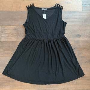 Cleo V-Neck Eyelet Fabric Sleeveless Stretch Black Dress ~ Size XXL ~ NWT